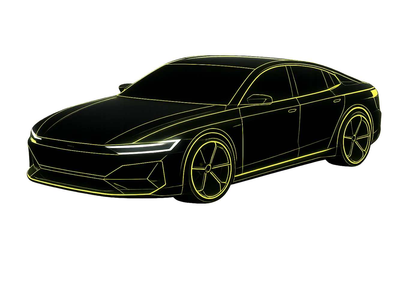 Neon wireframe illustration of a car, Hungerford Motors